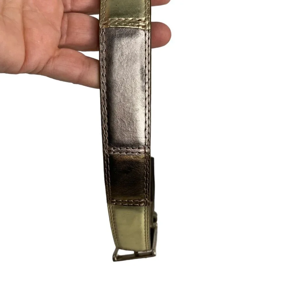 Fossil color‎ block metallic leather belt gold silver bronze metal buckle wms S